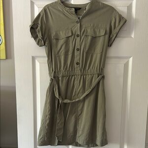 Banana Republic Green A-Line Mini Dress with Cuffed Sleeves